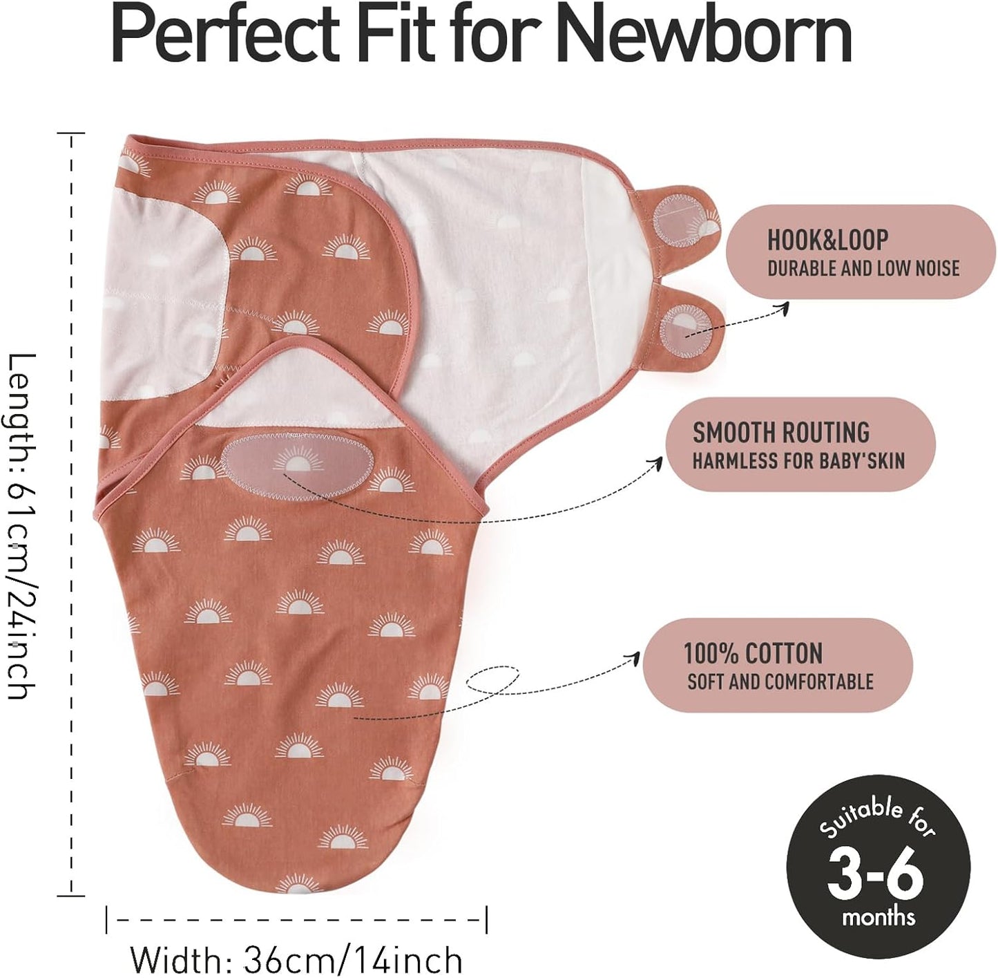 GLLQUEN BABY 3-Pack Baby Swaddle Sleep Sacks for Newborn - Baby Swaddles 3-6 Months, Infant Swaddling Sack, Rainbow & Sun, Newborn Swaddle Blanket Wrap(Medium/Large)