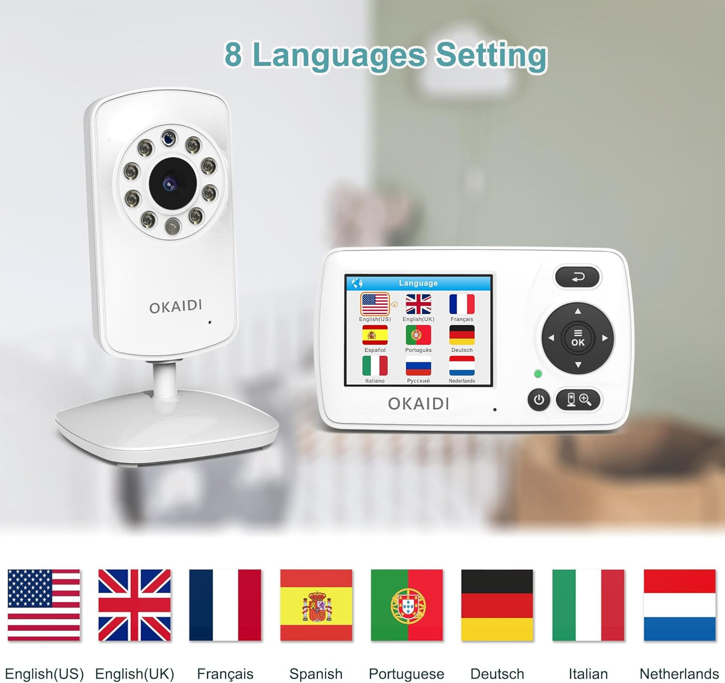 Video Baby Monitor with 2 Cameras, 2.4'' Portable Travel Screen, 1000ft Long Range Transmission, Baby Monitor No WiFi, Infrared Night Vision, VOX Mode