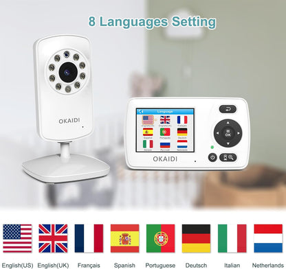 Video Baby Monitor with 2 Cameras, 2.4'' Portable Travel Screen, 1000ft Long Range Transmission, Baby Monitor No WiFi, Infrared Night Vision, VOX Mode