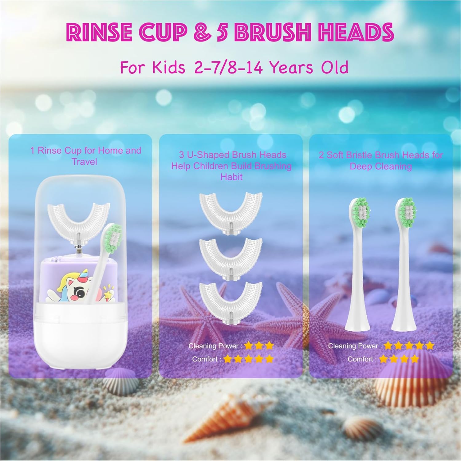 Kids Electric Toothbrush, U Shaped Toothbrush Kids Sonic Automatic Brush with Cup 5 Brush Head 6