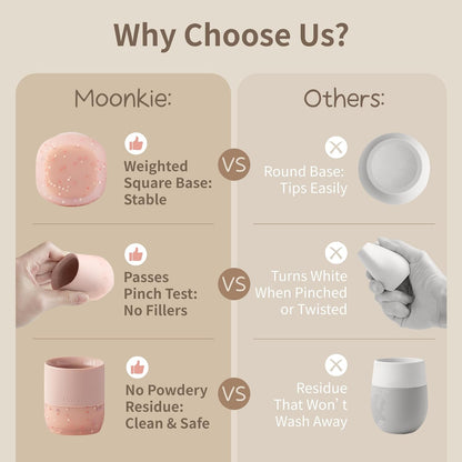 Moonkie Silicone Baby Cups 4 Months+ | Open Training Drinkware for Infants with Confetti Sprinkles | Baby-Led Weaning Essential | 2 oz (Blush/Soft Lilac, 2 Pack)