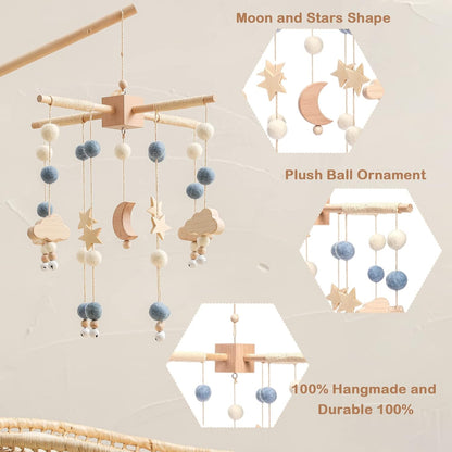 Baby Mobile for Crib | Baby Crib Nursery Mobile Star Moon for Baby Boys and Girls | Boho Nursery Decor | Baby Shower Set for Infant Bedroom Hanging Decoration Toy