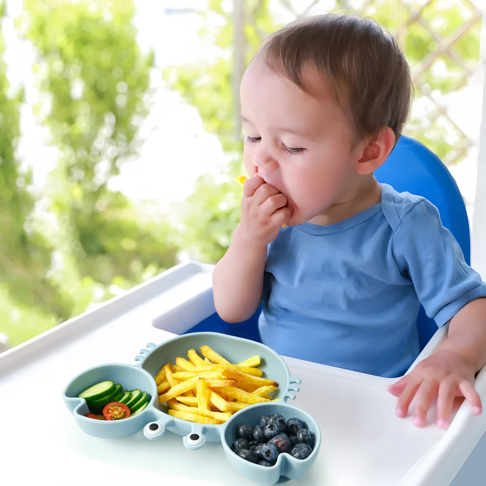 PandaEar 2 Pack Silicone Suction Plate for Baby, Divided Unbreakable Toddler Food Plate with 2 Pack