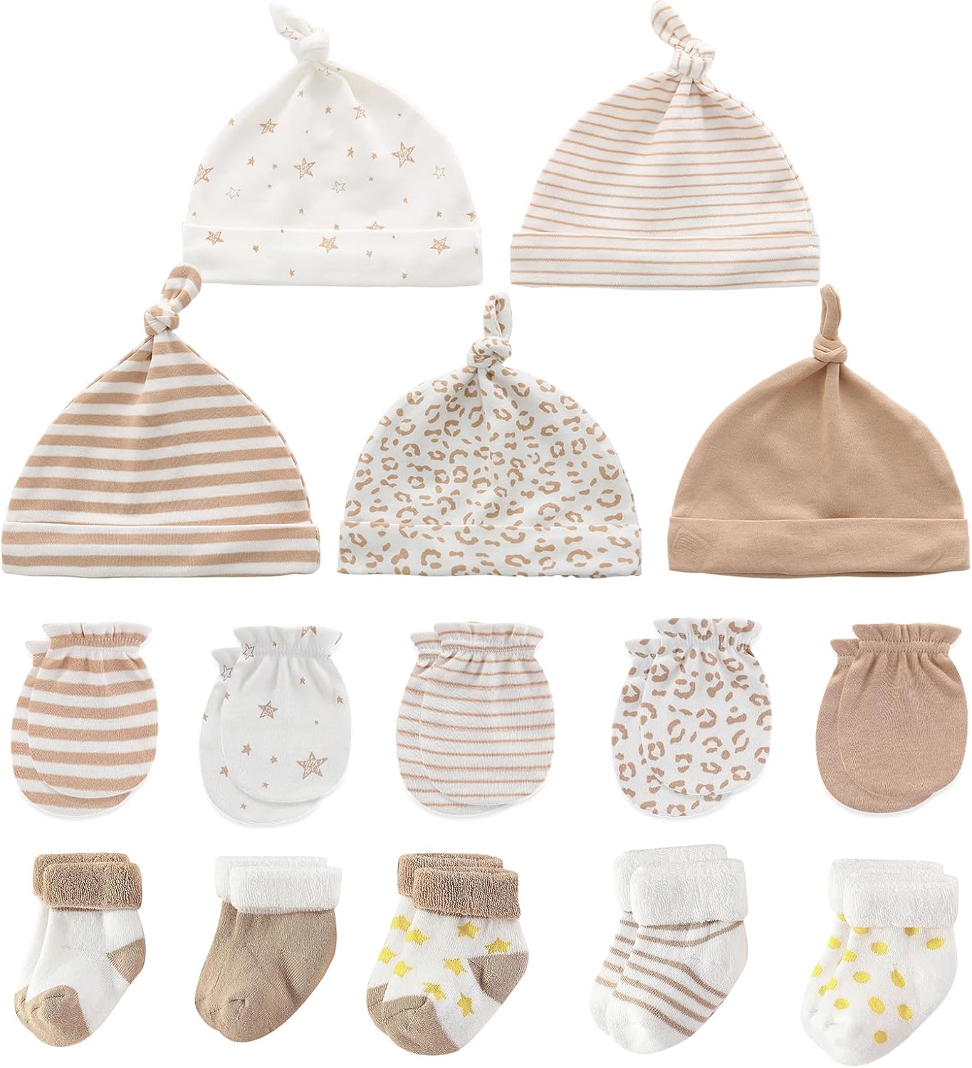 Newborn Baby Boy Girl Caps Mittens Socks Set Cotton Baby Essentials Accessories (Hats+Gloves+Socks)