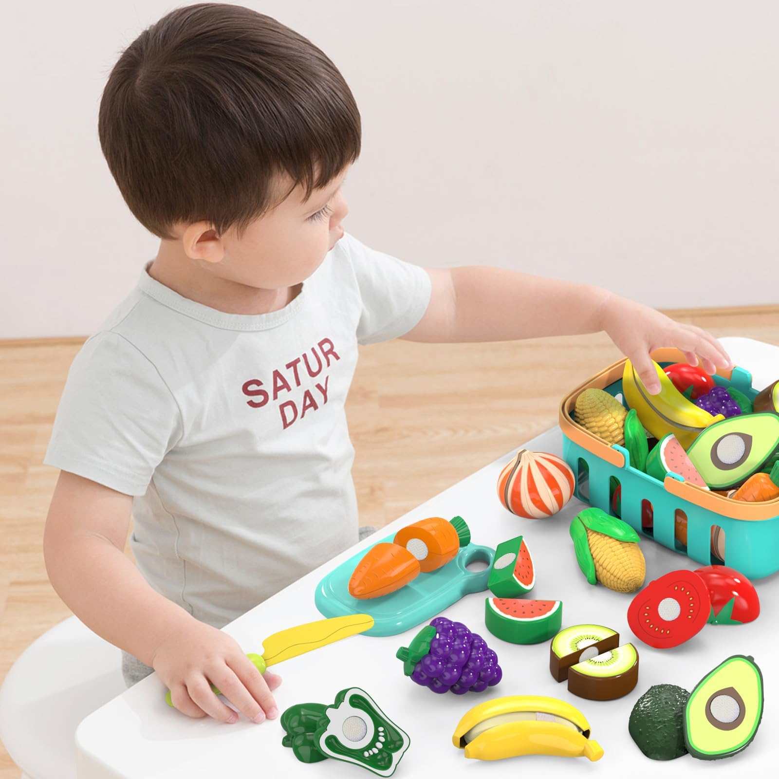 Cutting Play Food Toys for Kid, Pretend Play Kitchen Accessories, Fake Food