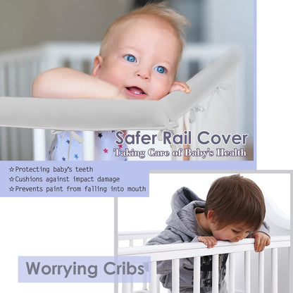 3 in 1Crib Mesh Liner for Life Size Cribs,White Soft Anti-Collision Strip Corner Covers,Protect Baby Teeth and Save Crib Rails, Rail Edge Protector Strip (Gray)
