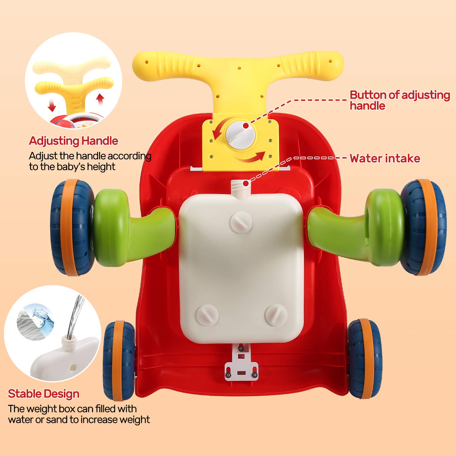 CUTE STONE Sit to Stand Learning Walker, 2 in 1 Baby Push Walker, Early Educational Child Activity