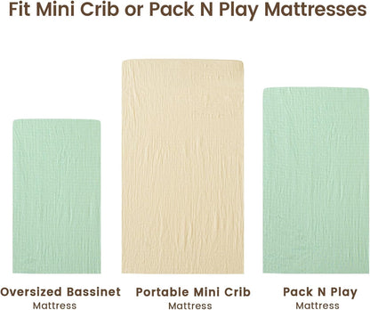 david's kids Muslin Mini Crib Sheets, 2 Pack Cotton Pack N Play Sheets for Boys Girls Neutral, Soft