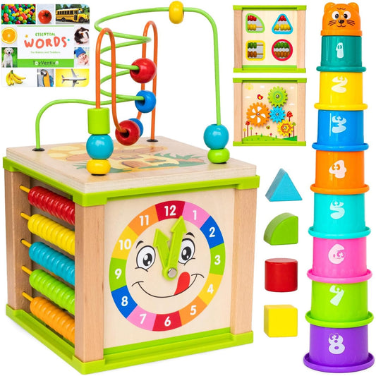 Wooden Activity Cube for 1 Year Old - 1 Year Old Boy Gifts - 1 Year Old Boy Toys - Educational Toys