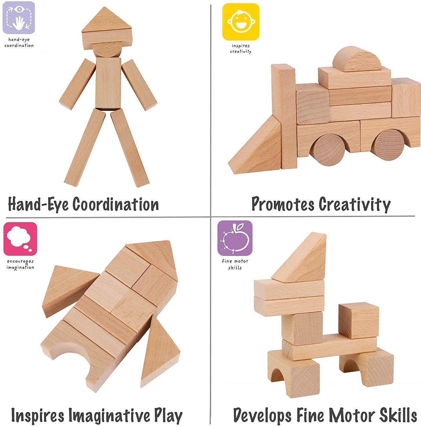 100 Pcs Wooden Blocks for Toddlers 1-3 Building Blocks for Kids