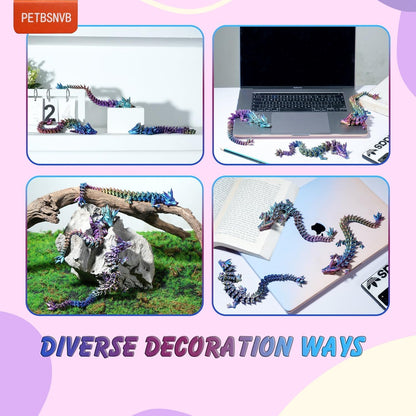 Three Color 12" 3D Printed Dragon, Articulated Dragon, Crystal Dragon, Dragon Fidget toy, Home Office Decor Executive Desk Toy (Purple Head)