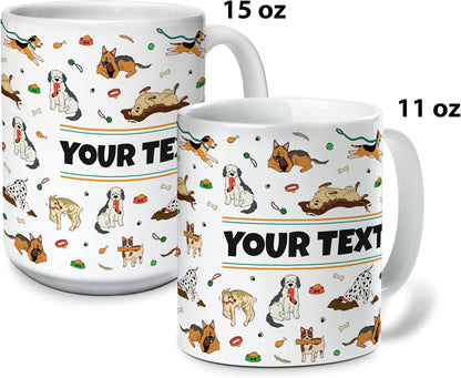 Personalized Mug for Kids - Dogs - Custom Name/Text, Ceramic Hot Chocolate/Cocoa/Coffee Cup for Boys/Girls, Birthday/Christmas/Holiday Gift - 11 oz, Pink Handle
