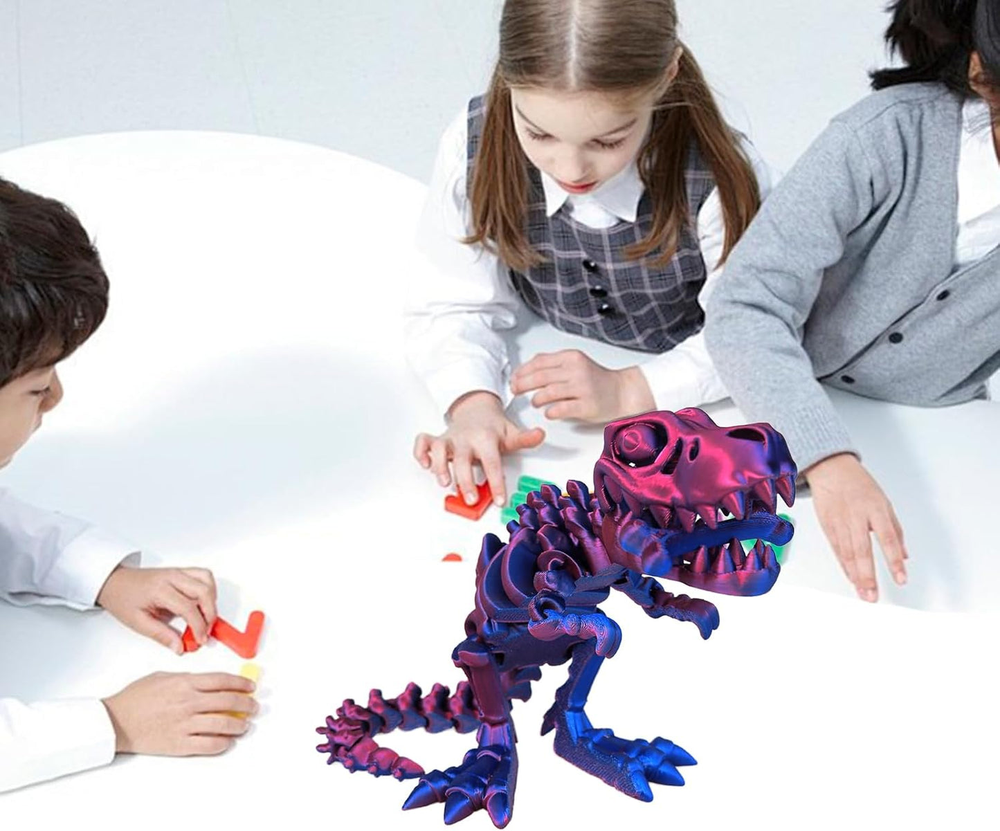 3D Printed Dinosaur Bone Skeleton Tyrannosaurus Rex with Movable Jaw Fidget Dinosaur Toys Full Articulated Dinosaur Executive Desk Toys Home Office Decor, Purple