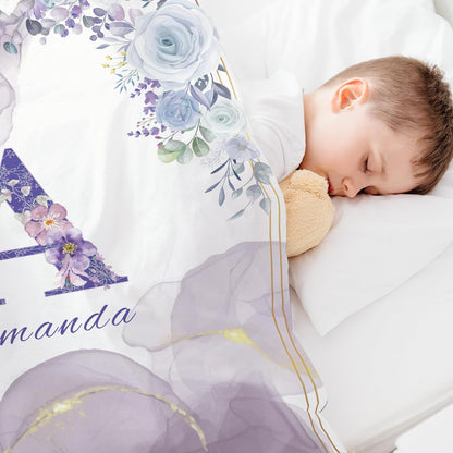 Personalized Baby Blanket with Name, Custom Floral Name Blanket Toddler Girls Soft Flannne Swaddling Blankets Customized Monogram Memorial Gift for Infant Newborn Shower