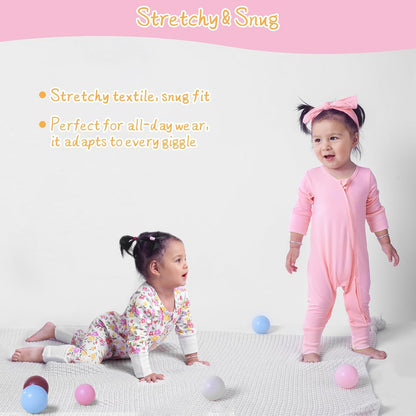 Satol Baby Girl Cotton Clothes, One-Piece Zip Front Footed, 2 Way Zipper Outfit Baby Clothes for Girls