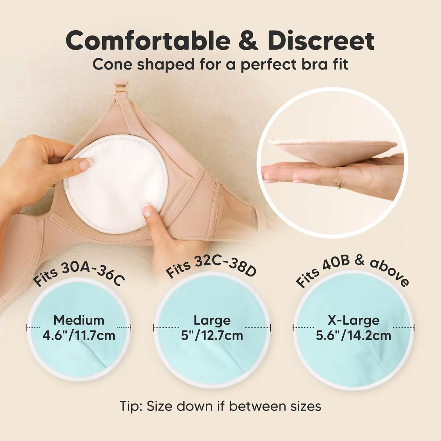 Organic Nursing Pads - 14 Washable Viscose Derived from Bamboo Breastfeeding Pads, Wash Bag