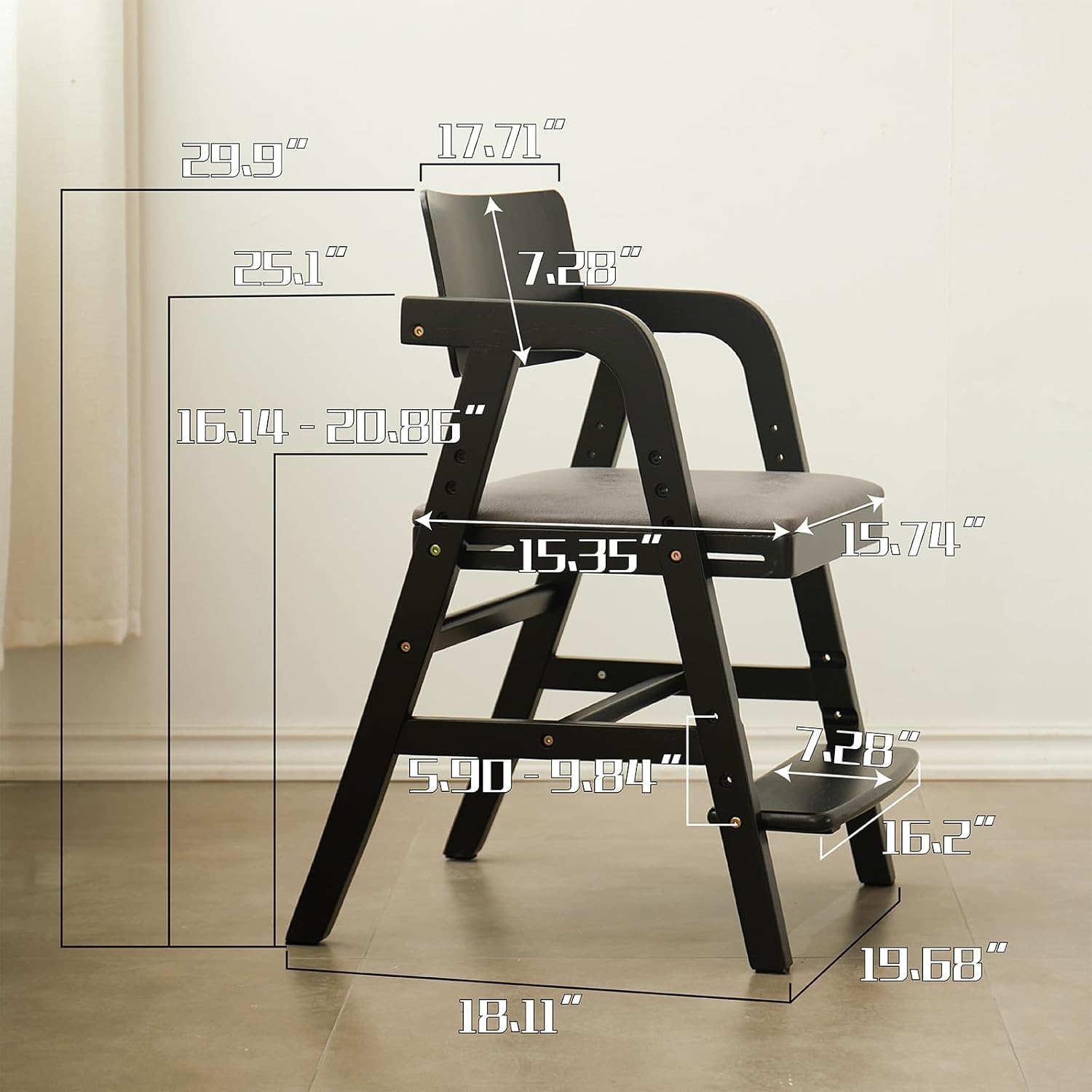 Solid Wood high Chairs for Toddlers,High Chair Grows with Kid for Dining, Study Chair for Children