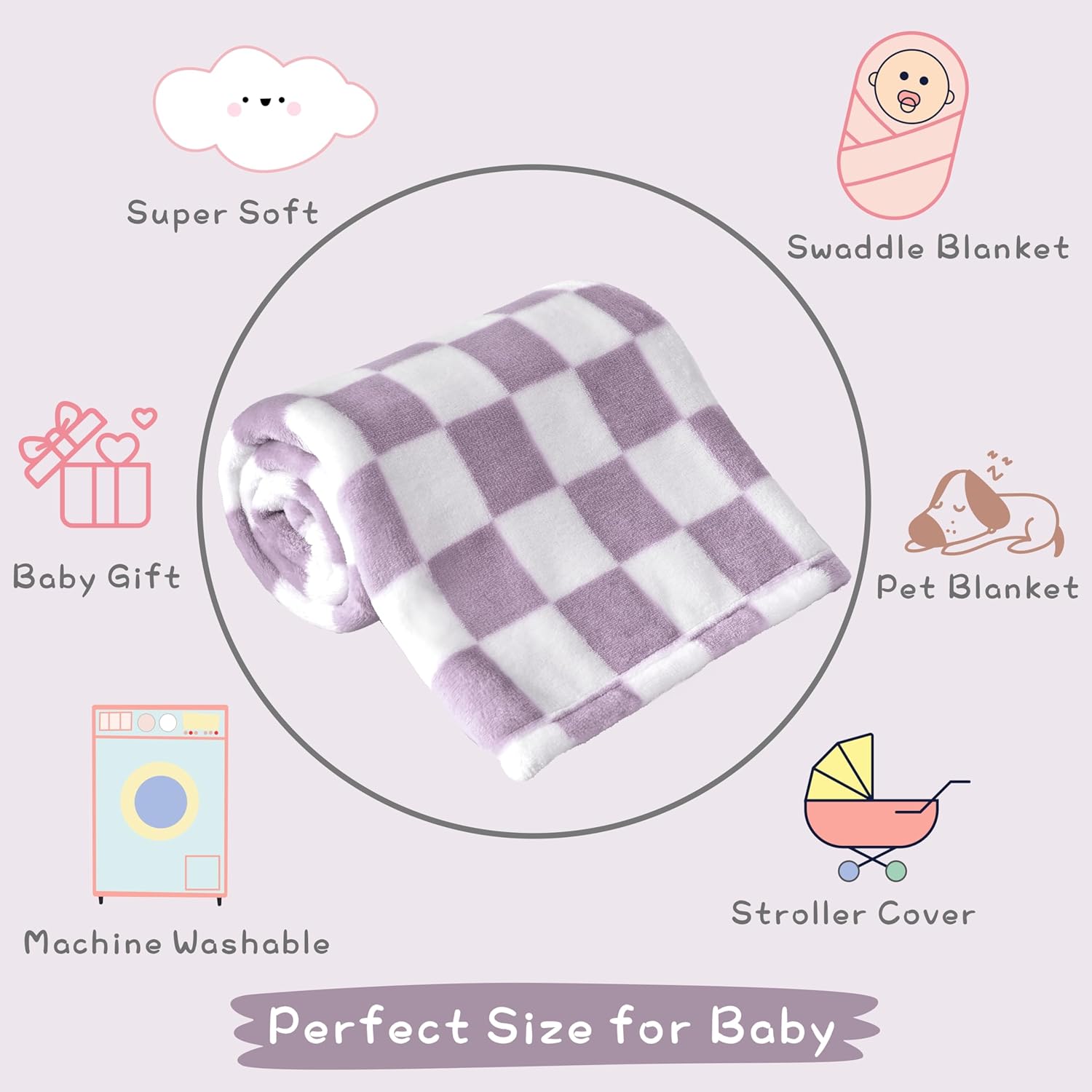 Yurhap Checkered Baby Blanket Fleece Baby Blankets for Girls, Ultra Soft Cozy Fluffy Infant Toddler