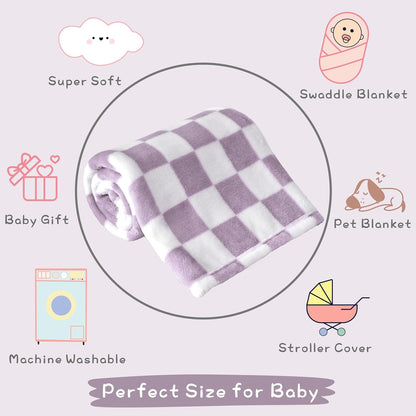 Yurhap Checkered Baby Blanket Fleece Baby Blankets for Girls, Ultra Soft Cozy Fluffy Infant Toddler