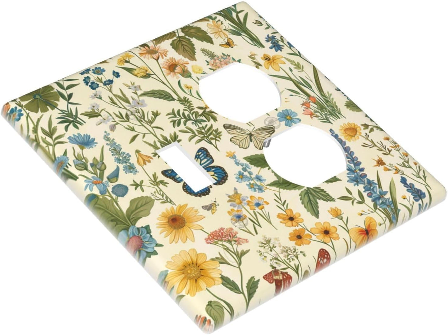Decorative Outlet Covers Rustic Plant Garden Leaf Flower Butterfly 2 Gang Wall Plate Cover Single Toggle Duplex Combo Two Switch Light Switch Cover Plate Jumbo Dual GFCI Faceplate