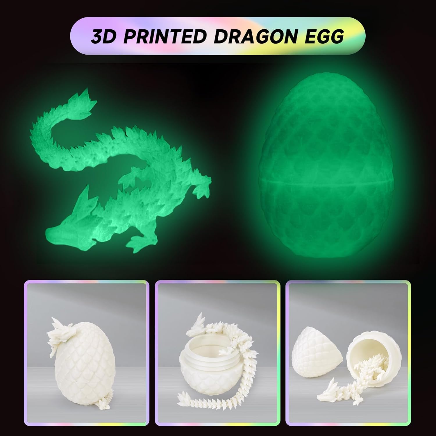 3D Printed Dragon Egg,Dragon Eggs with Dragon Inside,Crystal Dragon Fidget Toys,Full Articulated