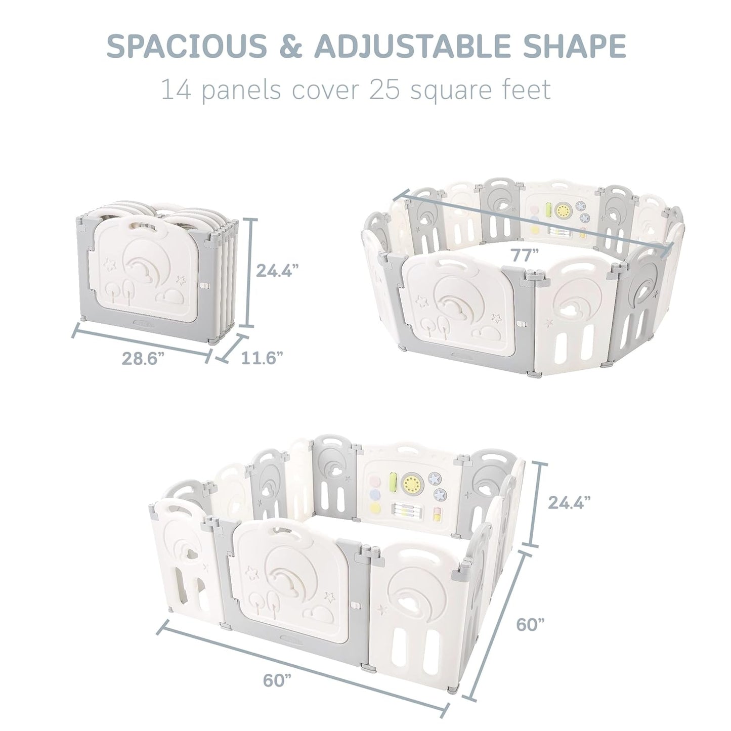 Fortella Cloud Castle Foldable Playpen, Baby Safety Play Yard with Whiteboard and Activity Wall
