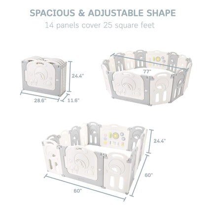 Fortella Cloud Castle Foldable Playpen, Baby Safety Play Yard with Whiteboard and Activity Wall