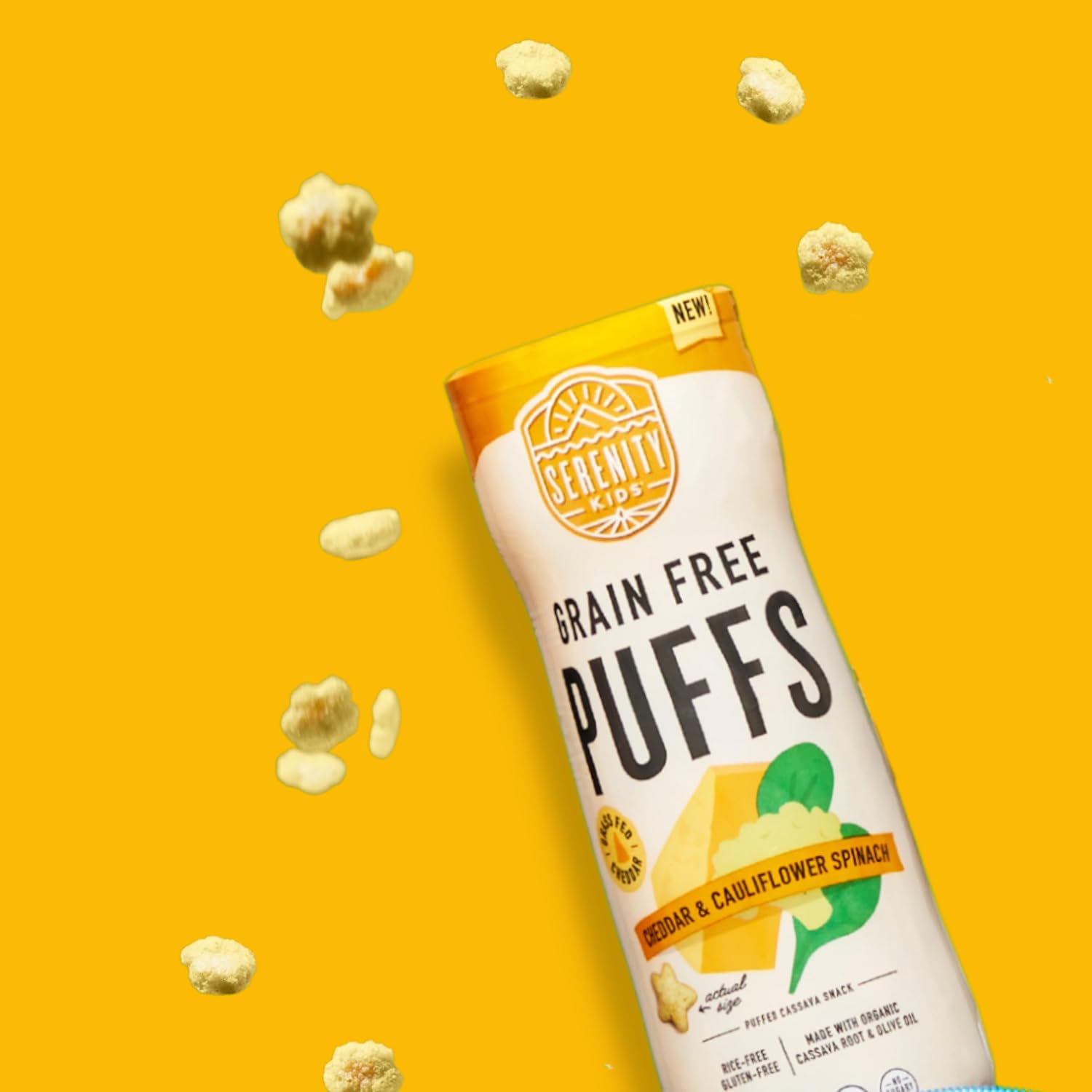 Serenity Kids 6+ Month Baby Food Puffs - White Cheddar & Cauliflower - Grain-Free, Gluten-Free &