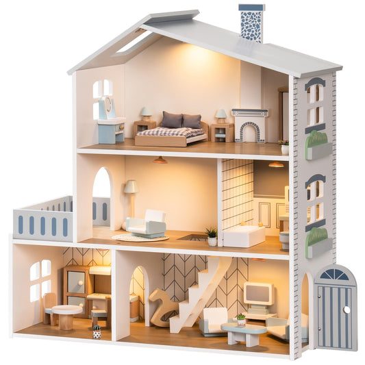 ROBUD Doll House, Wooden Dollhouse, Dollhouse Playset