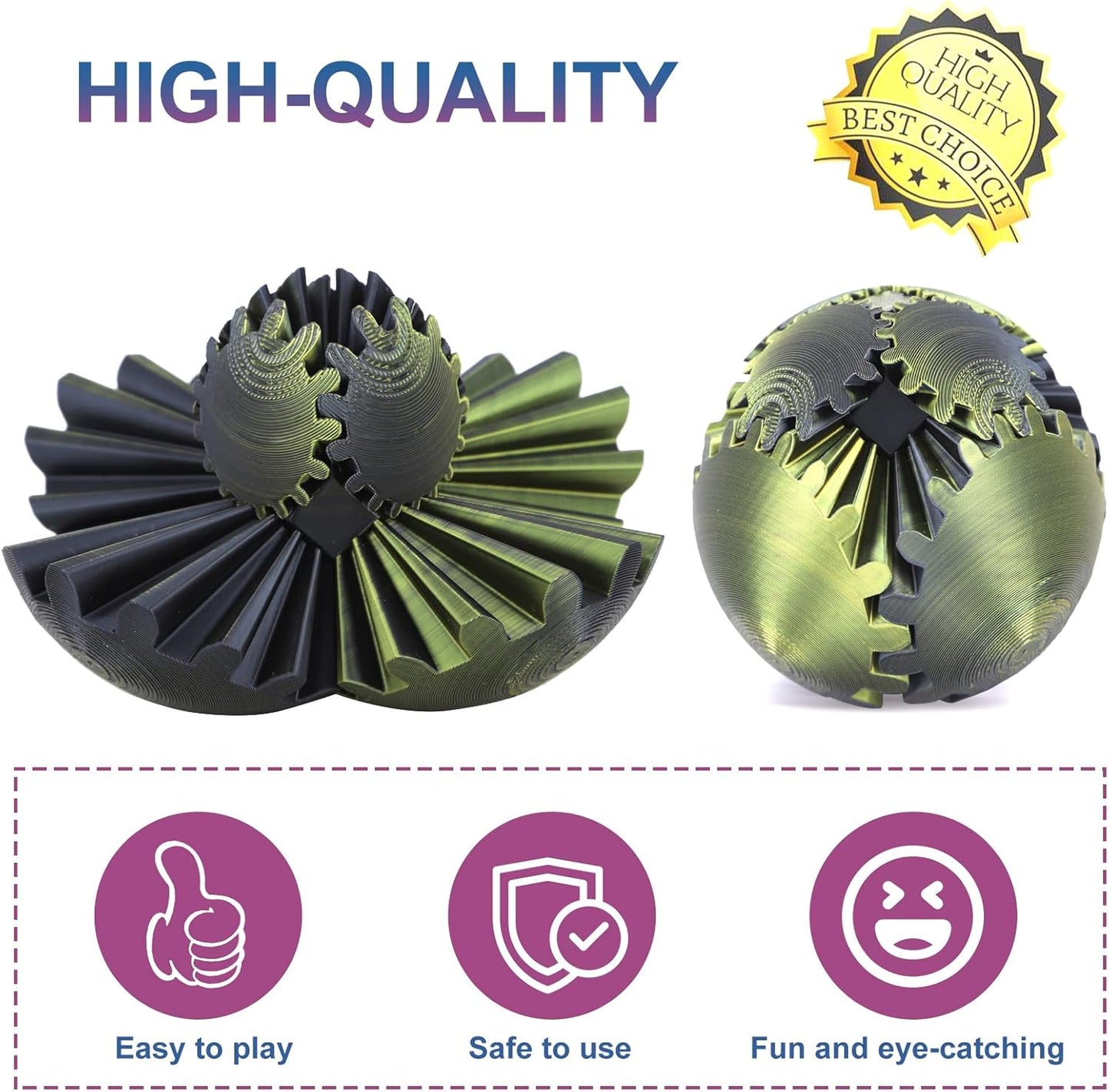 Gear Ball, Gear Sphere, 3D Printed Gear Ball Spin Ball Cube Fidget Toys GearSphere Ball, Stress Ball, Gear Sphere Desk Toy, Fidget Ball, Gear Toy for Stress and Anxiety Relaxing (Laser Color G)