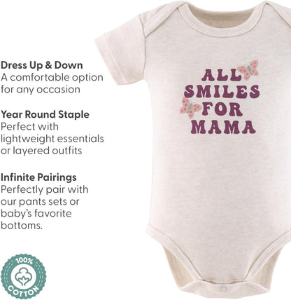 The Peanutshell Baby Girl Short Sleeve Bodysuits - 100% Cotton Infant Outfits, 0-24 Months - Rainbow Safari