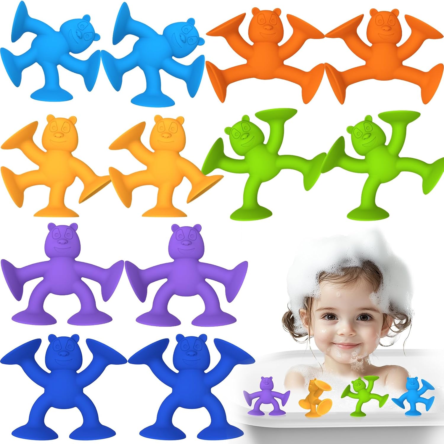 Cute Bear Suction Cup Toy Bath Toys for Kids Ages 4-8 No Hole Bathtub Sensory Toy Airplane Toys for