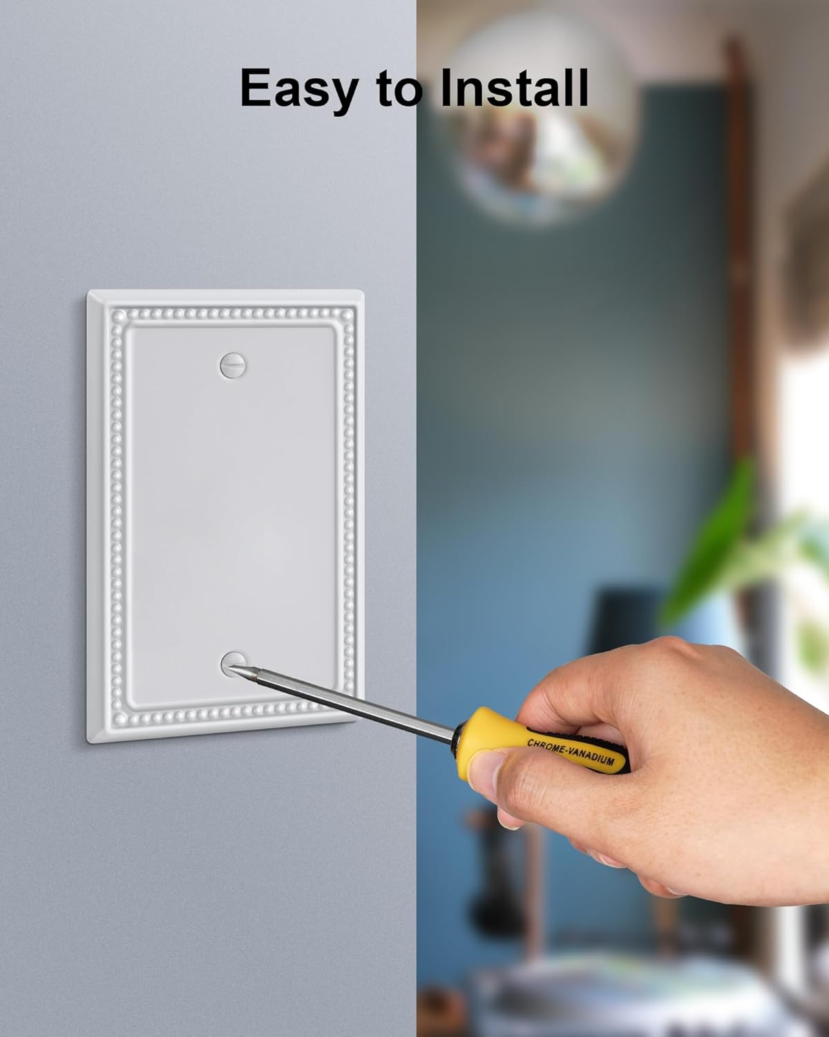 2-Pack Blank Outlet Cover Wall Plate, Metal Switch Plates Outlet Covers, Pure White Pearls Beaded Decorative Wall Plates for Electrical Outlets