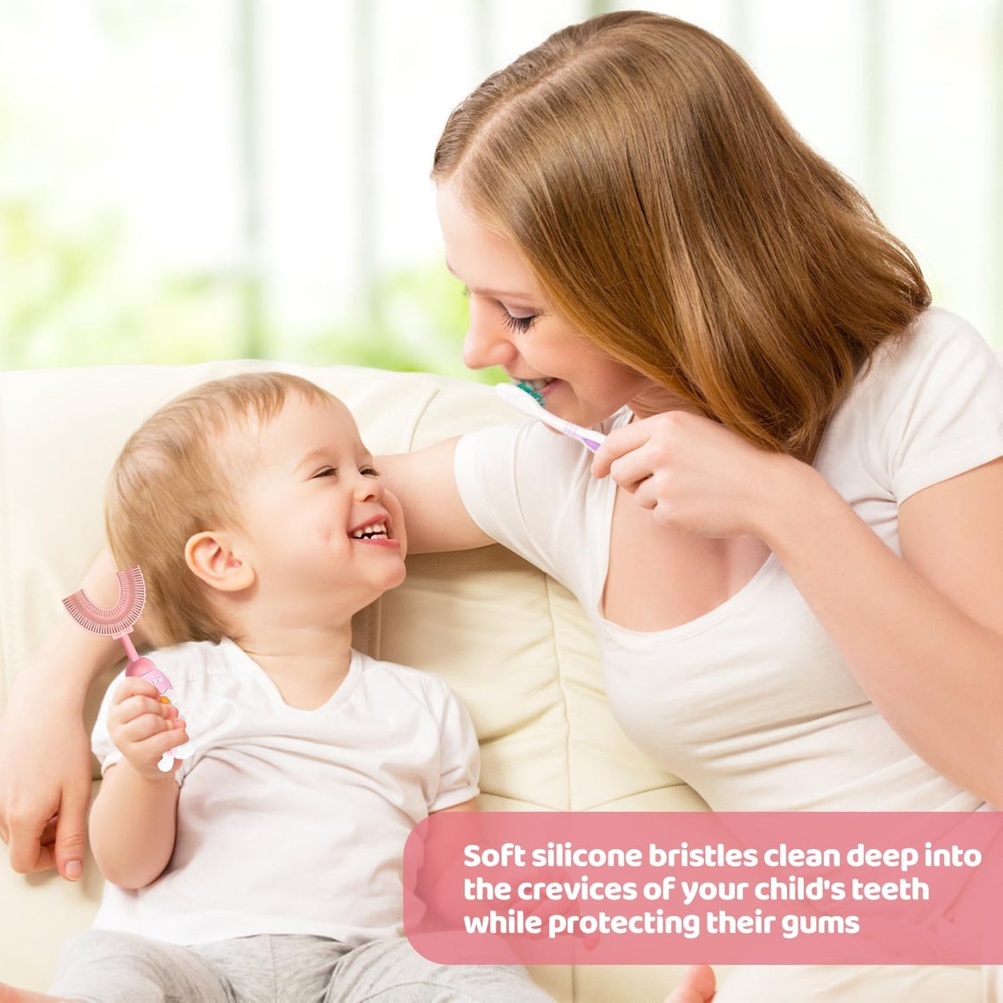 U-Shaped Toothbrush for Kids Ages 2-7，Soft Food-Grade Silicone for Sensitive Gums，360° Teeth