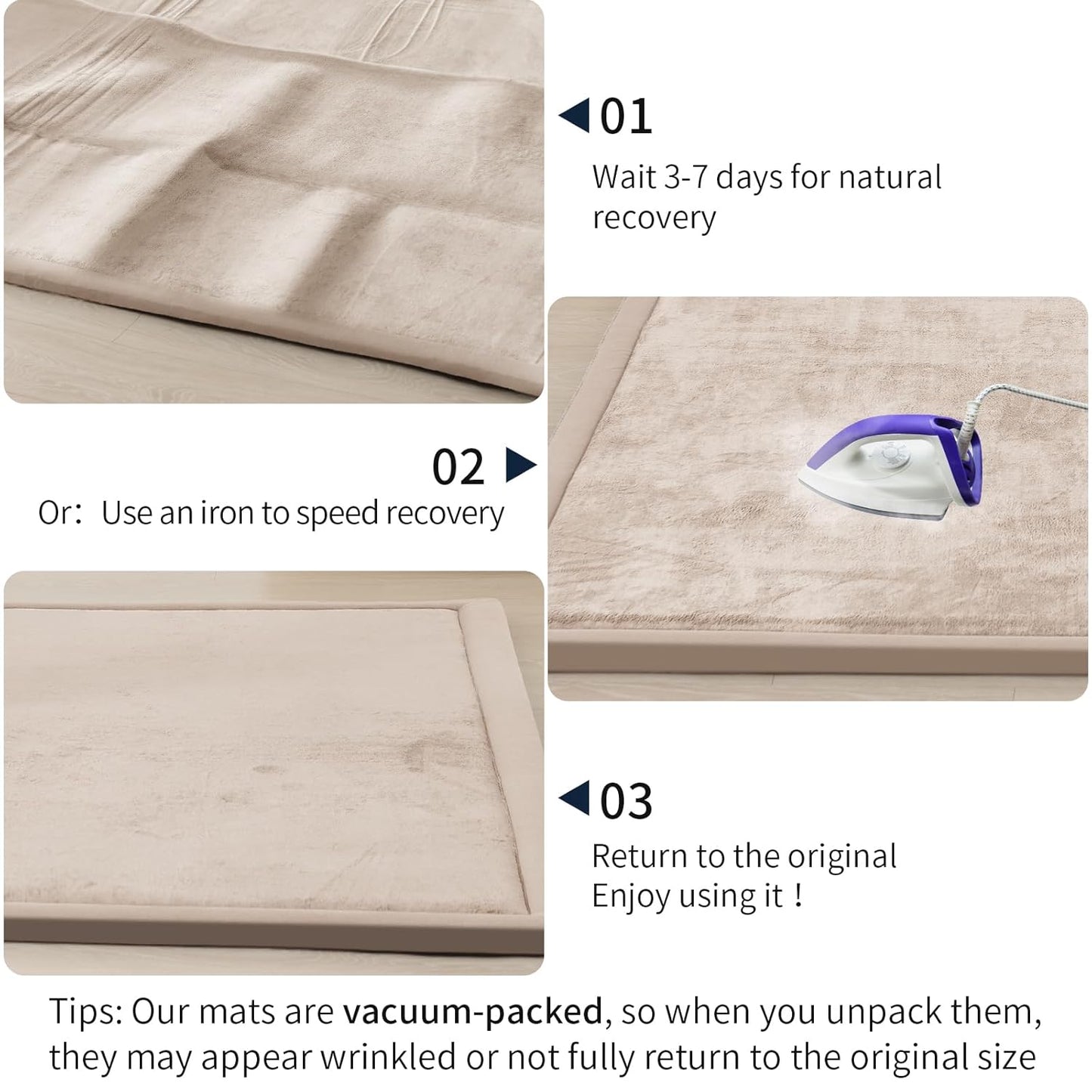 ACOMOPACK Baby Play Mat for Floor 1.3" Thick Memory Foam 50x50 Soft Velvet Playpen Mat for Kids,Infants,Toddlers,Tummy Time Crawling Mats with Non-Slip Bottom,Yoga,Tatami,Nursery Rug（Beige）