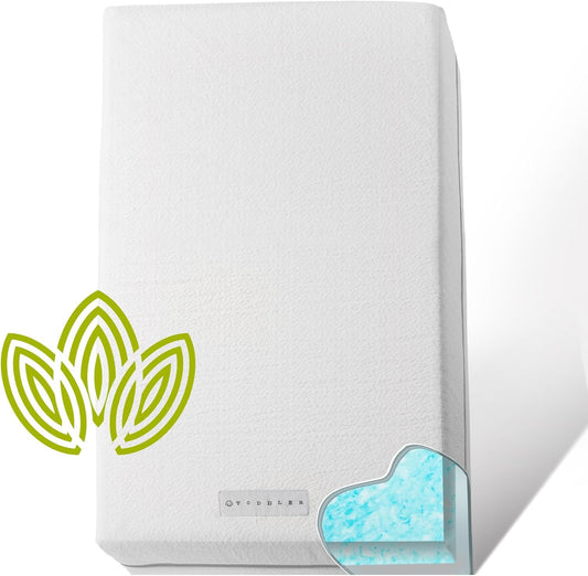 Organic Cotton 2-Sided Crib Mattress | Waterproof Washable Protector w/Ventilated Foam Lining | Light 2-in-1 Baby Mattress w/Firm Support for Infant & Soft CertiPUR Foam for Toddler | 52x27.5x4”
