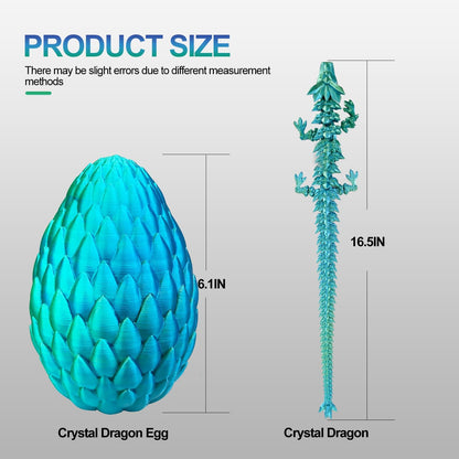 Dragon Eggs with Dragon Inside, 16.5 Inch Large 3D Printed Dragon Egg Articulated Dragon Crystal Dragon Executive Desk Toys Fidget Toy for Autism/ADHD (Gold Rose Red, with Egg)