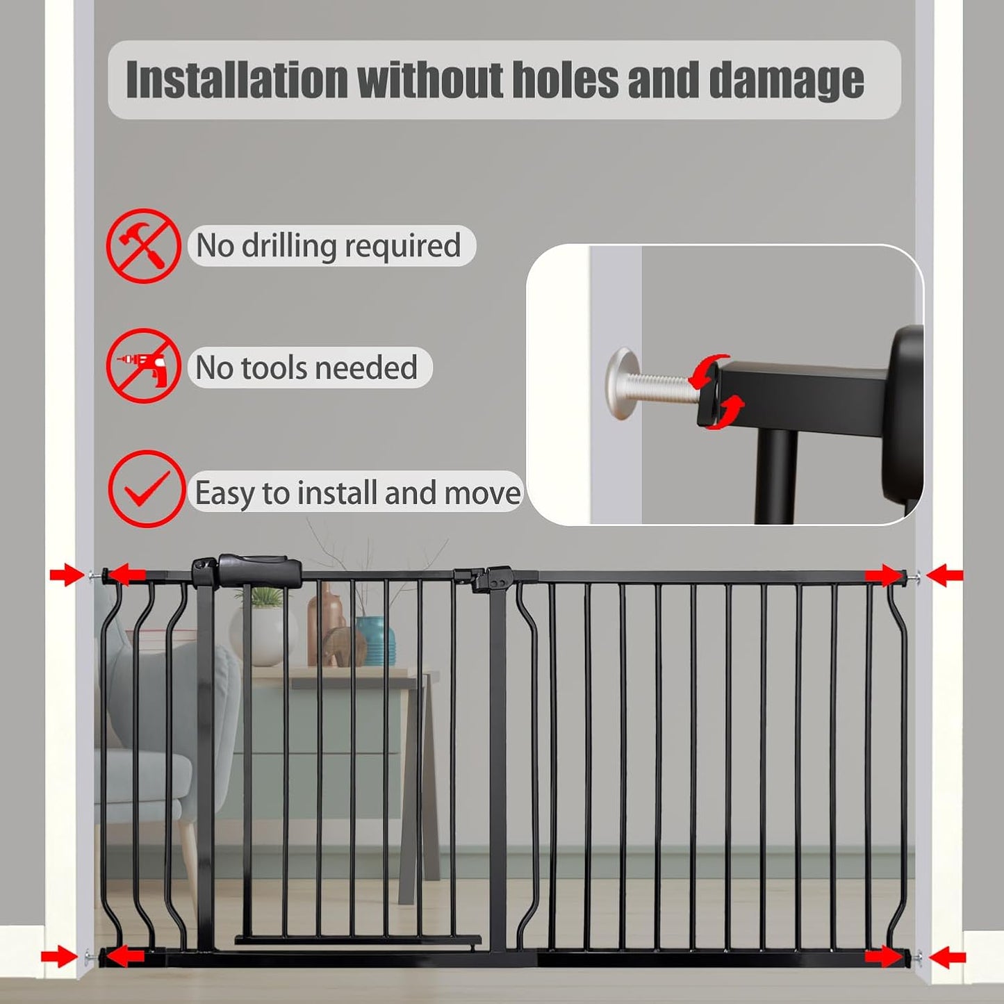 Extra Wide Baby Gate 67-71.6 Inch, Heavy Duty Safety Gate Indoor for Kids & Pets, Black Metal Dog Gate, Pressure Mounted No Drilling Pet Gate for Large Openings, 30 Inch Tall