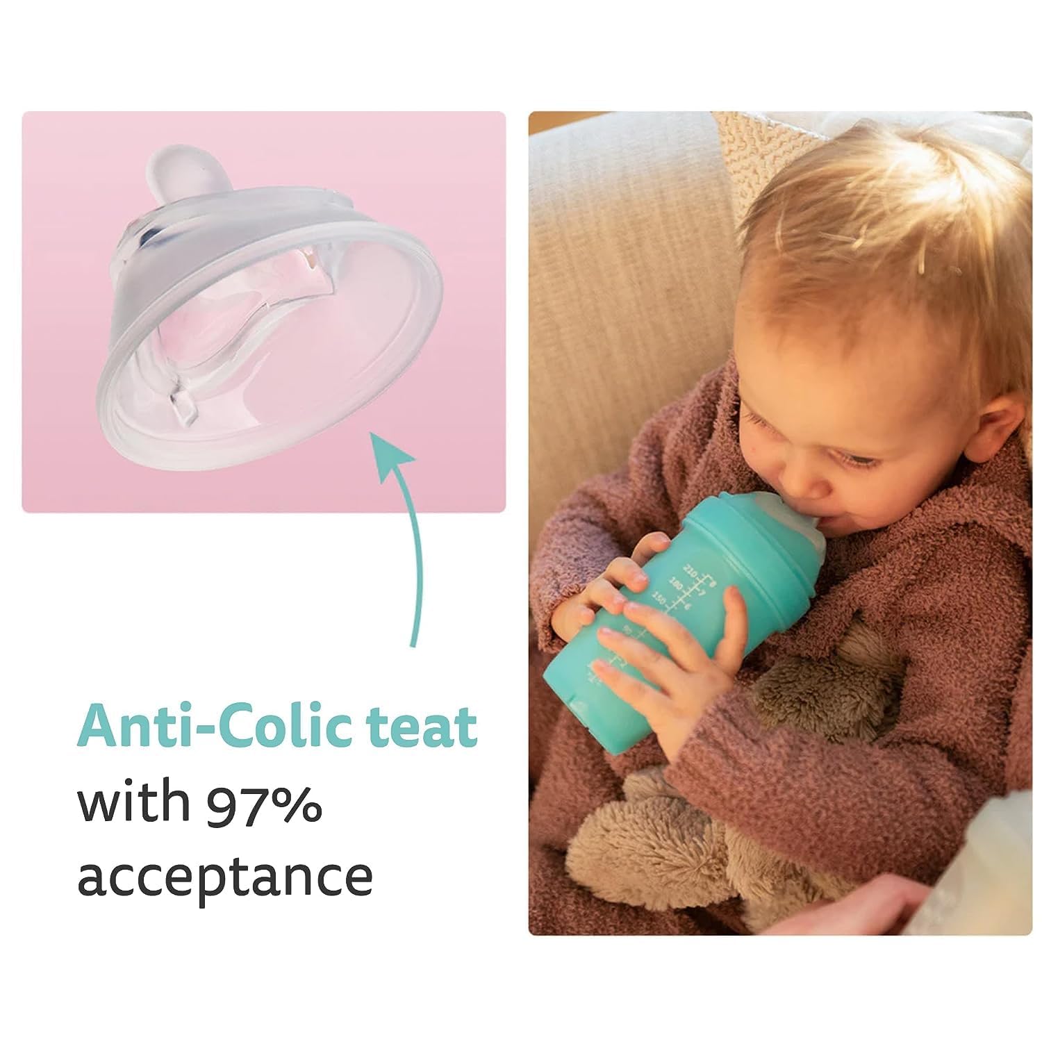Herobility Double Anti-Colic Silicone Nipples, Baby Bottle Teats, Breast Like Shaped Nipples - Fits