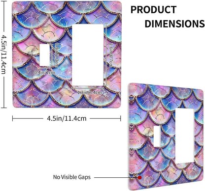 Decorative Outlet Covers Cute Pink Purple Mermaid Scales 2 Gang 1 Gang Wall Plate Cover Single Toggle Rocker Combo Light Switch Cover Plate Face Plate for Bedroom Home Decor