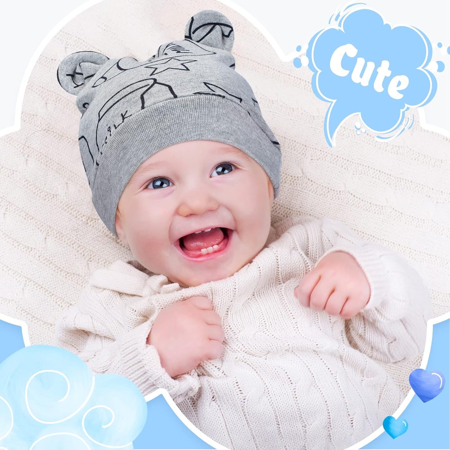Geyoga 6 Pieces Newborn Baby Hat Bear Ears Infant Caps Baby Boy Girl Toddler Hats Infant Beanie Caps for 0-3 Months