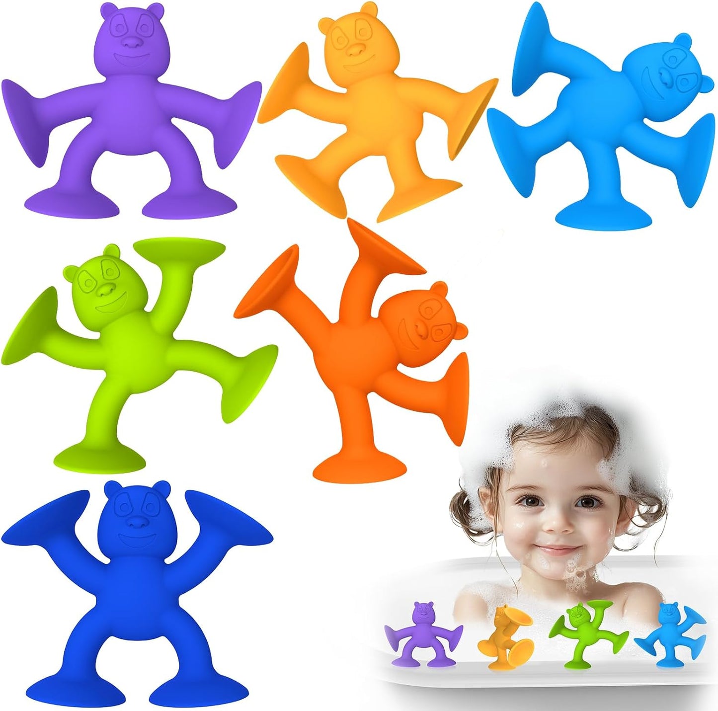 Unique Suction Bath Toys for Baby Kids Ages 1-3, No Hole Bath Toy Silicone Animal Sensory Fidget