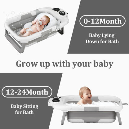 Foldable Baby Bathtub, Lightweight Bathtub for Infants to Toddlers with Soft Cushion & Thermometer