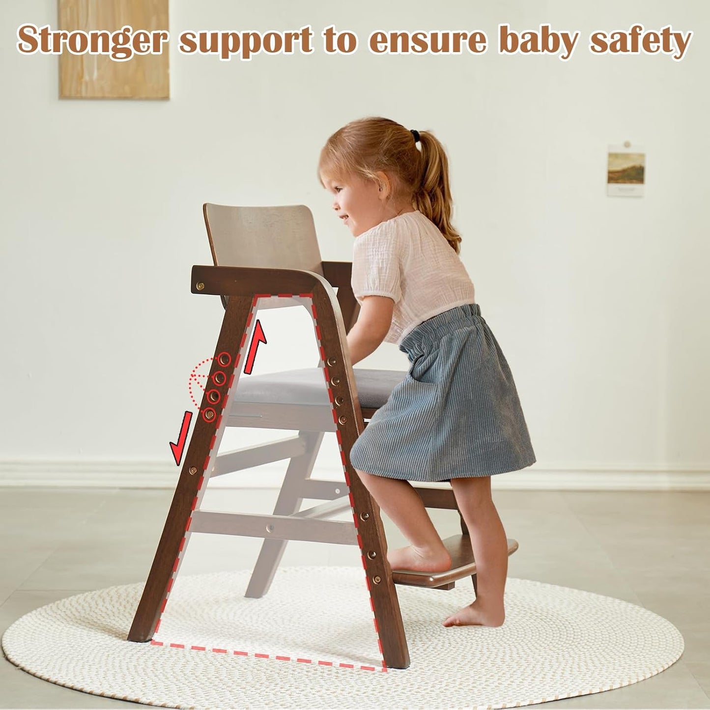 Solid Wood high Chairs for Toddlers,High Chair Grows with Kid for Dining, Study Chair for Children