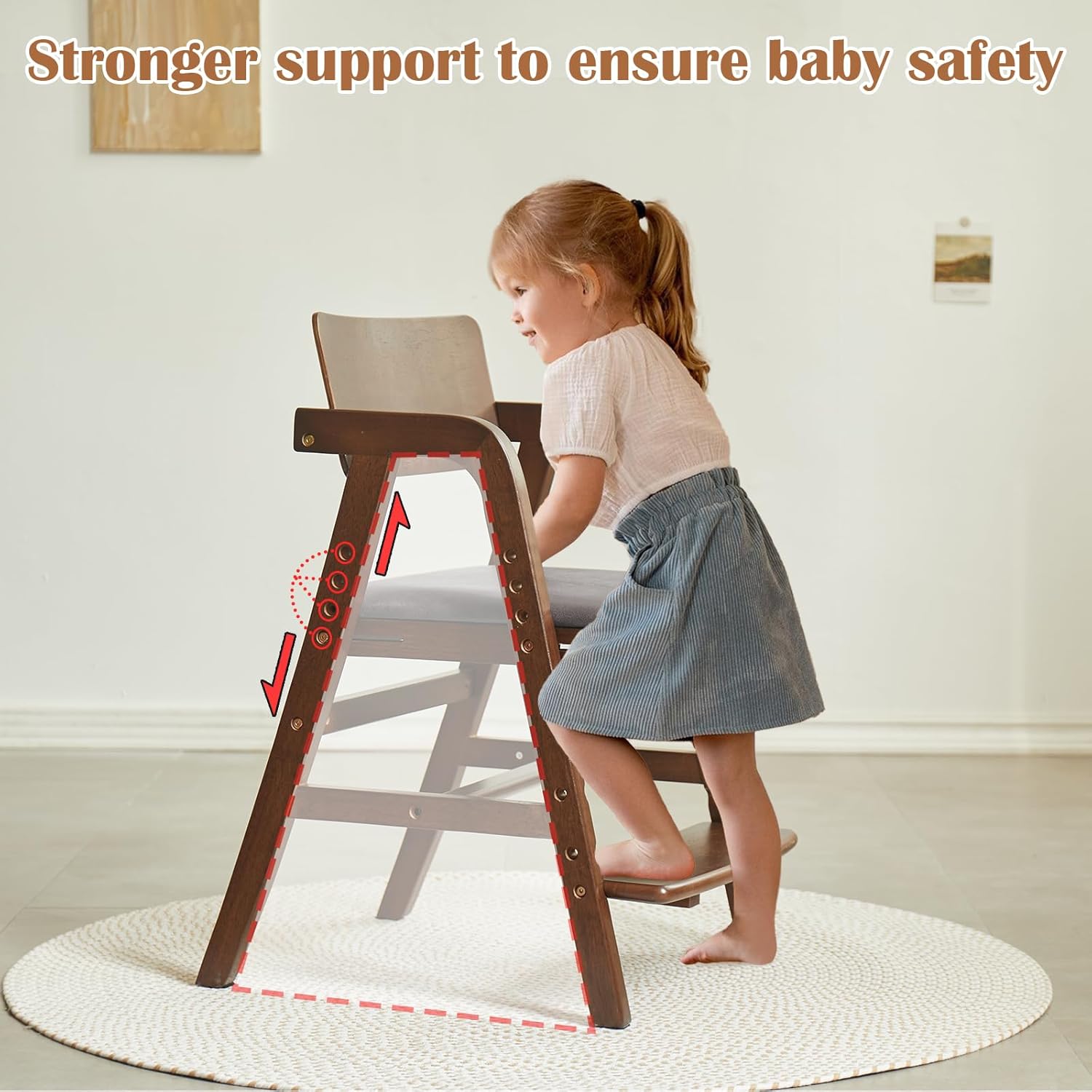 Solid Wood high Chairs for Toddlers,High Chair Grows with Kid for Dining, Study Chair for Children