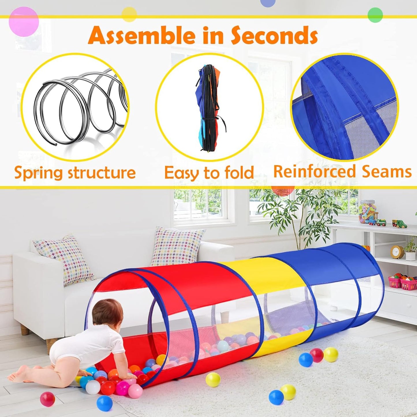 Kids Play Tunnel Tent for Toddlers, Colorful Pop Up Crawl Tunnel Toy for Baby or Pet with Breathable Mesh, Collapsible Gift for Boy and Girl Play Tunnel Indoor and Outdoor Game