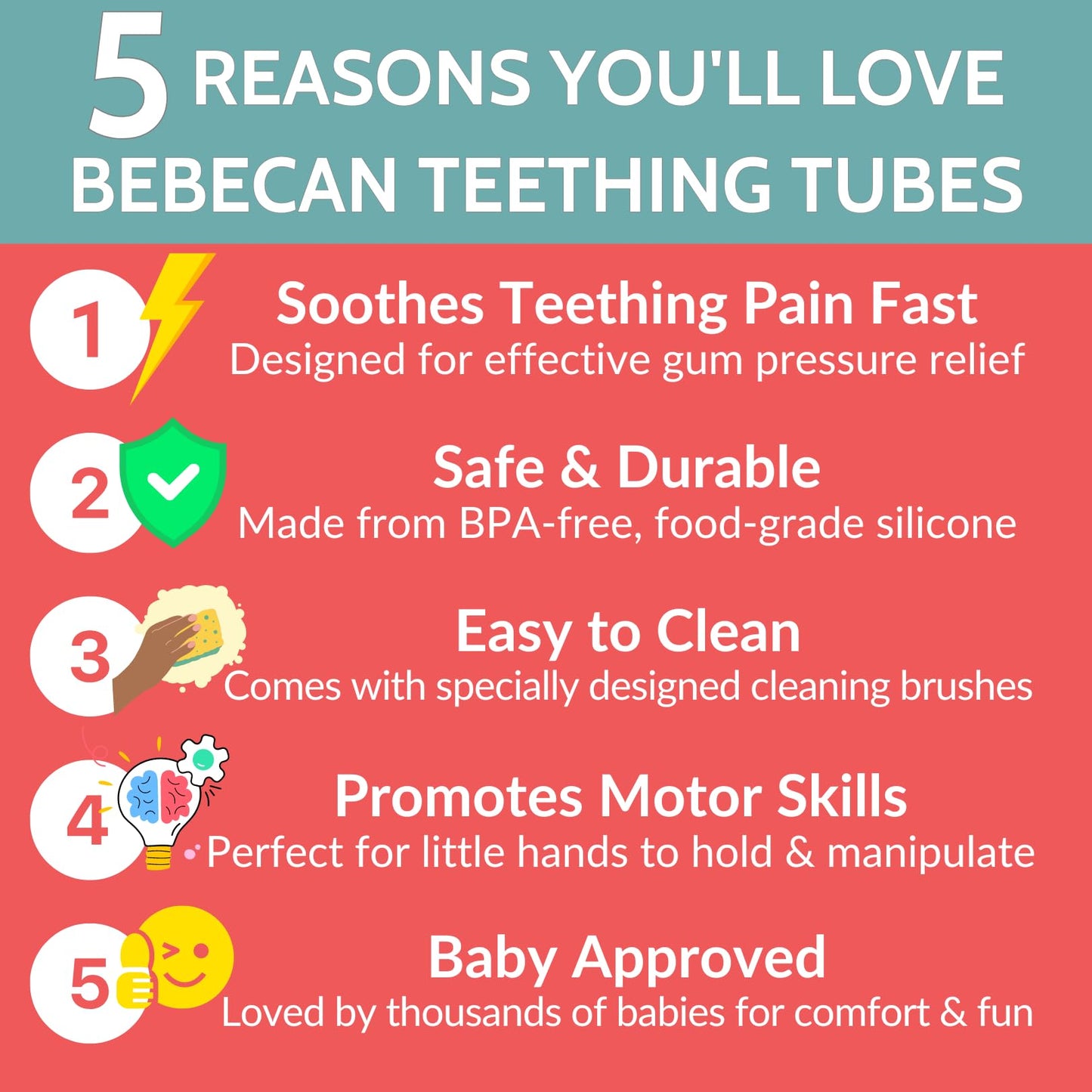 Bebecan Teething Sticks for Babies 36+ Months – Super Soft Silicone Teething Aids, Infant Oral