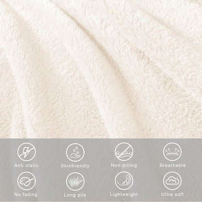 Exclusivo Mezcla Queen Size Flannel Fleece Blanket, Super Soft Velvet Plush Bed Blanket, Fuzzy Cozy and Warm for All Seasons, 90x90 Inches, Ivory