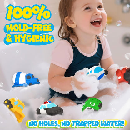 6 PCS Vehicle Floating Bath Toys Mold Free Infant Bath Tub Toys for 12 Months - No Hole Bathtub