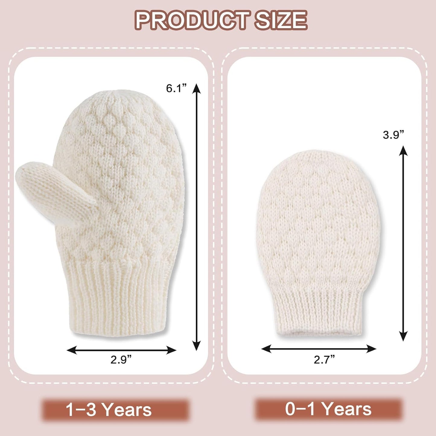 Baby Knit Mittens Toddler Boys Girls Gloves Winter Infant Newborn No Scratch Mitten 0-3 Years